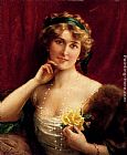 An Elegant Lady With A Yellow Rose by Emile Vernon